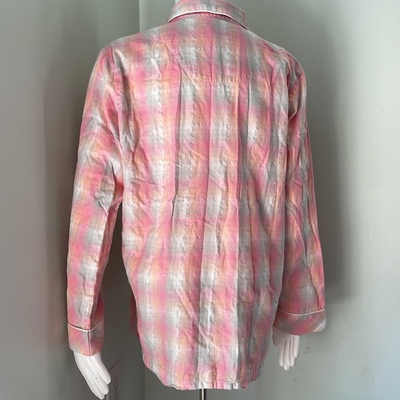 Victoria's Secret Pajama Shirt Top Pastel Metallic Plaid Button Front - Picture 5 of 6